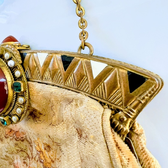 Antique Bags French Art Deco Tapestry Needlepoint Enamel Frame Bag